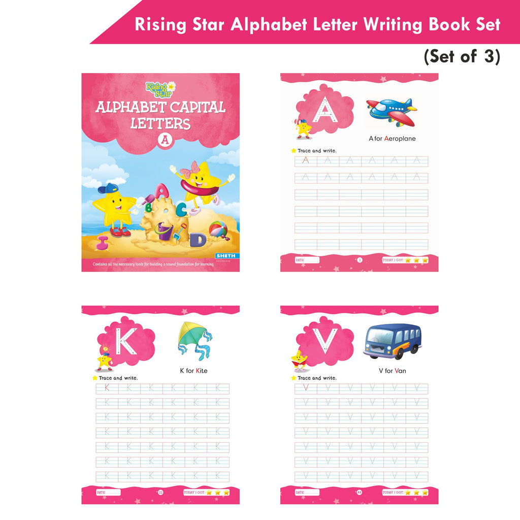 Rising Star Alphabet Capital & Small Letter Writing Practice Books Set for Kids| Set of 3| Ages 3-6 Years