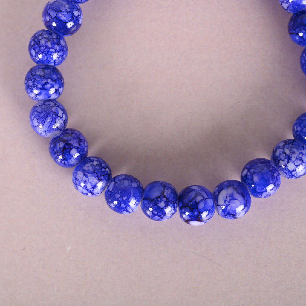 NVR Men & Women Blue Marbel Crystal Elasticated Bracelet