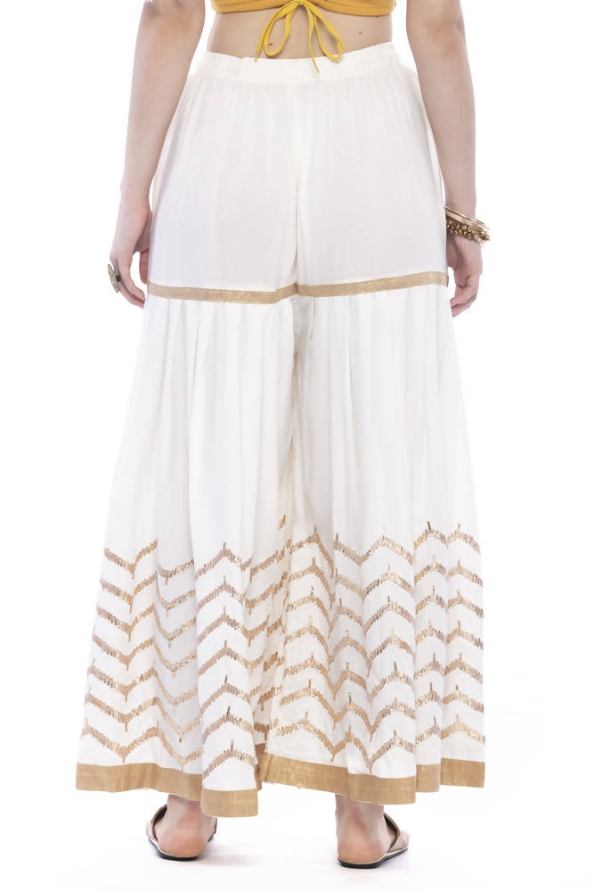 Mominos Fashion Latest Cotton Off White Gota Print Sharara For Girls