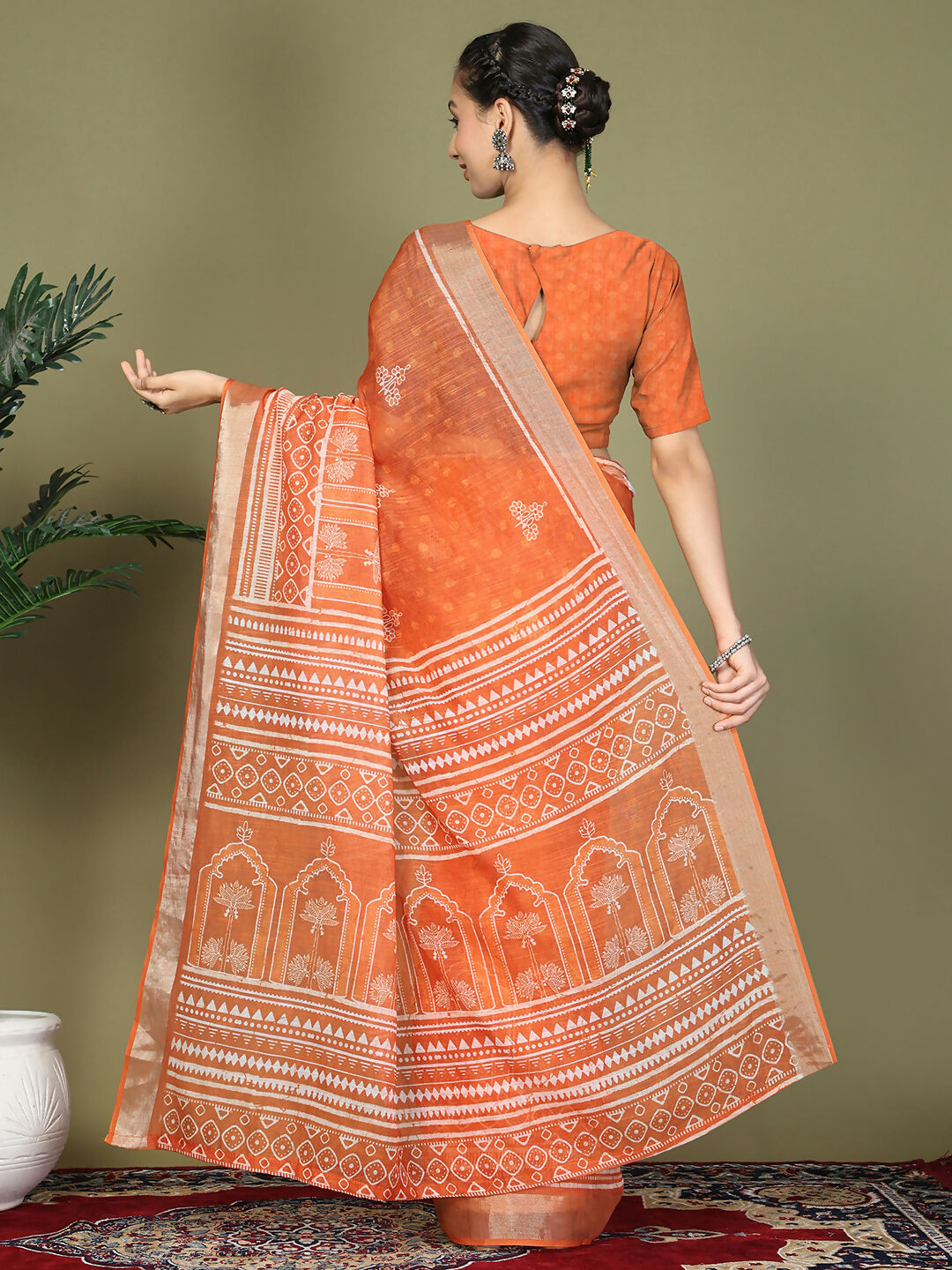 Shree Shyam Fashion Cotton Orange Saree