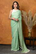 Very Much Indian Designer Mul Cotton Handloom Saree with Sequins - Sea Green