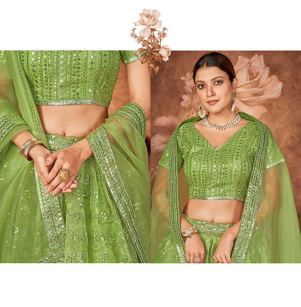 Wedding Designer Parrot Organza lehengha Choli - Anbazaar