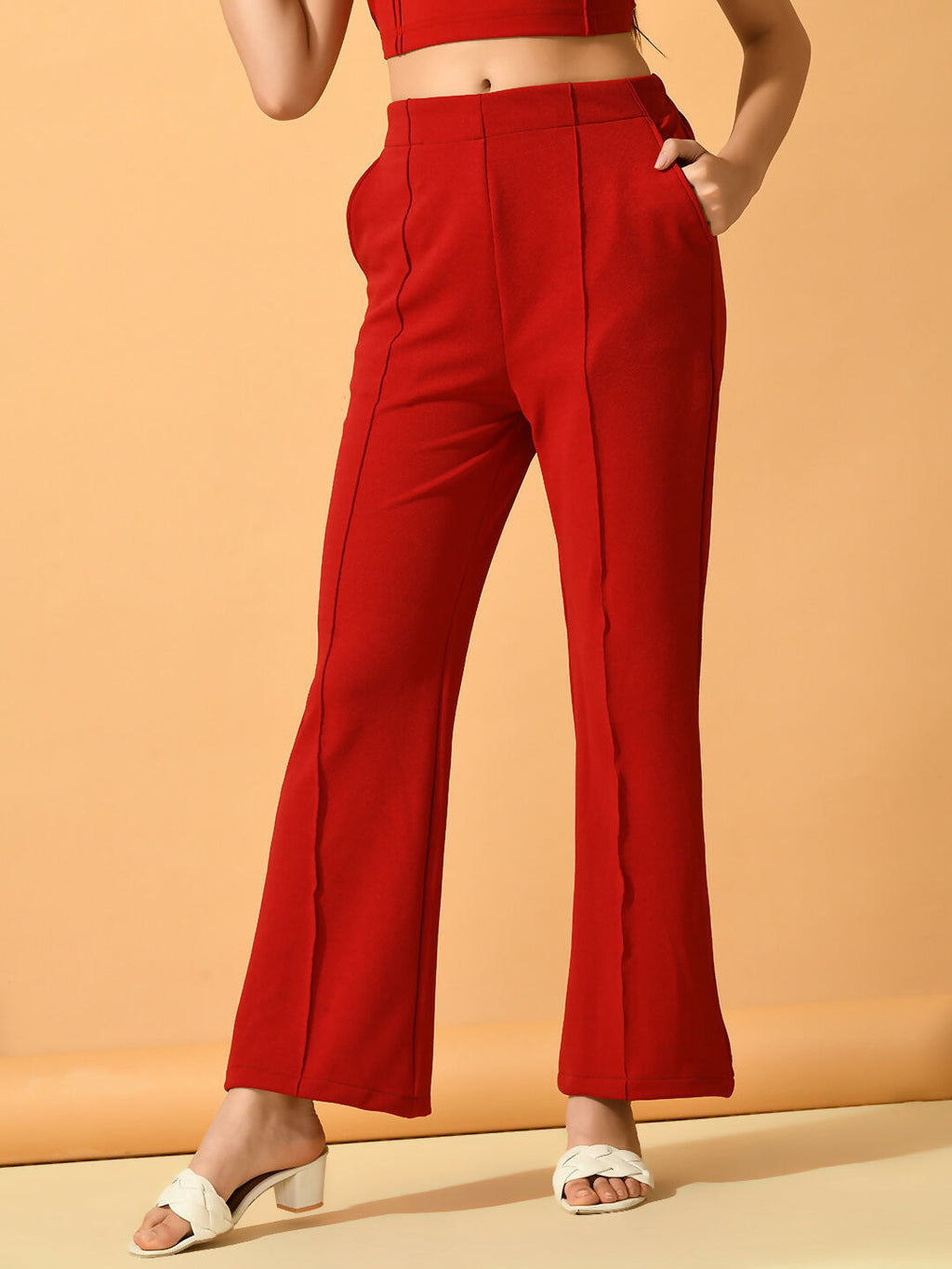 Myshka Women's Red Solid Top With Trousers