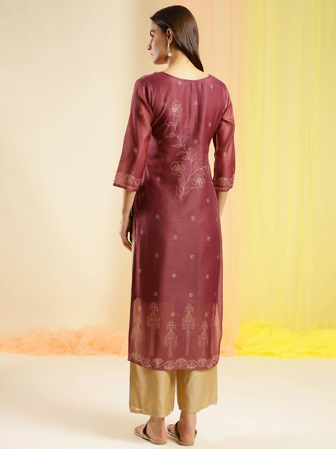Maroon Chinon Digital Printed With Hand Work Kurta - Himanshi