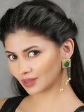 Joban Fashion Women Green Stone Golden Beats Matte Gold Earrings
