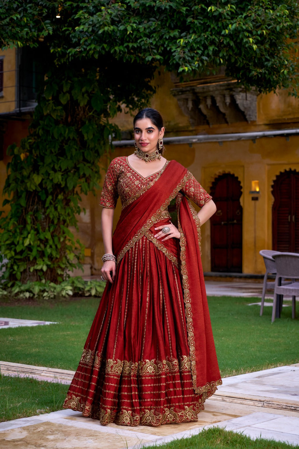 Lorenvalley Fashion Orange Rangoli Crush Sequins and Thread Embroidery Work Lehenga Choli with Dupatta