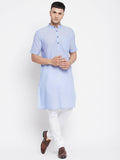 Even Apparels Blue Pure Cotton Men's H/S Kurta With Band Collar