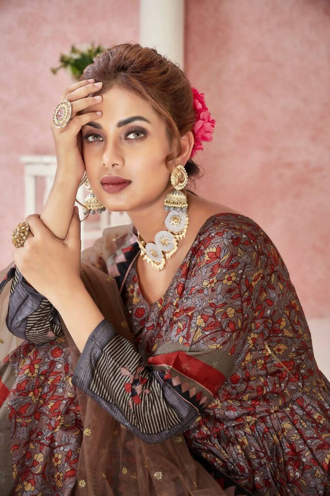 Everywhere Designer Maroon Dola Silk Gown With Dupatta - Anbazaar