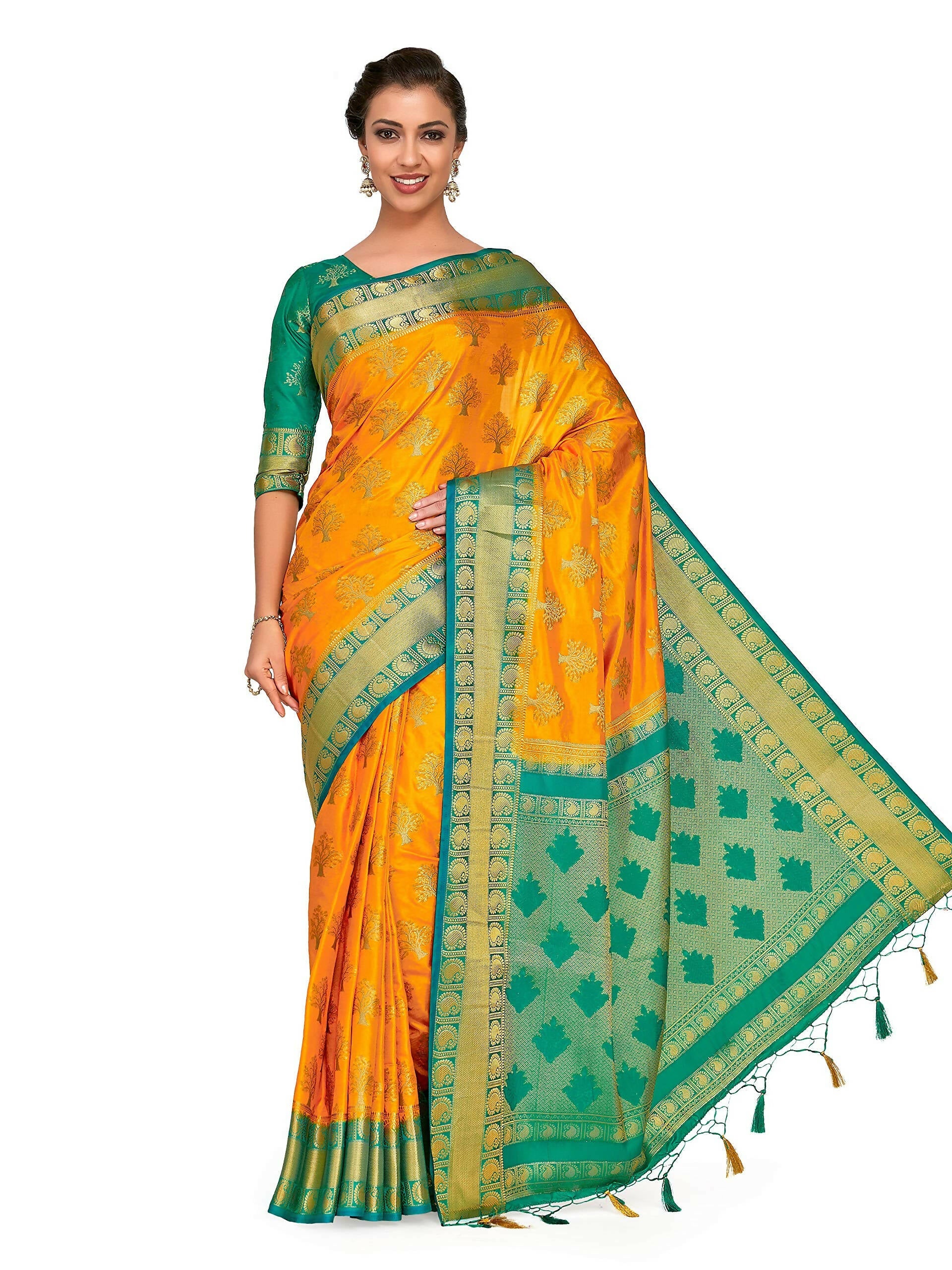 Mimosa Women's Gold Kanchipuram Silk Saree