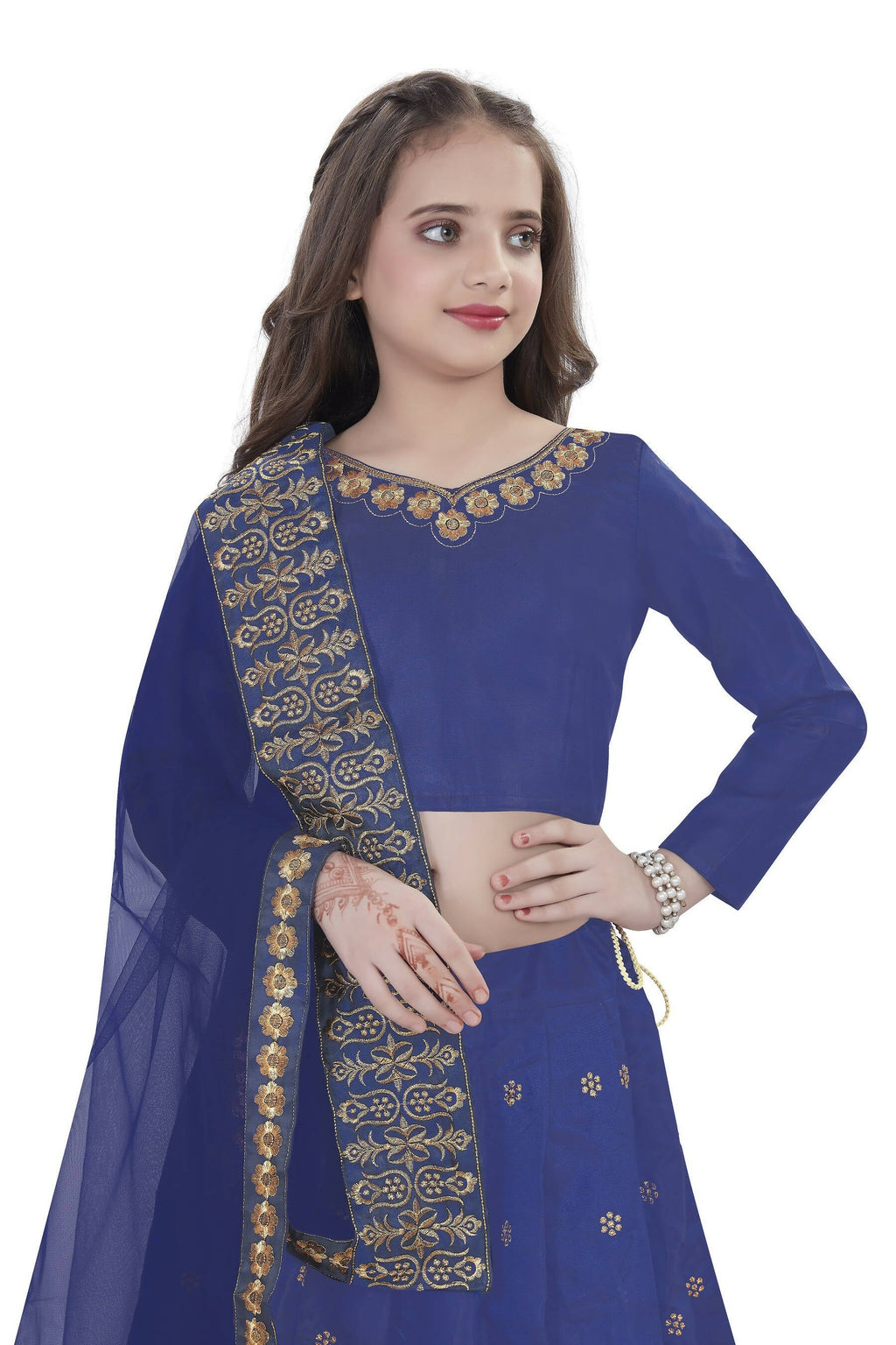 Dwiden Royal Blue Queen Tafetta Sattin Semi-Stitched Girl's Lehenga Choli