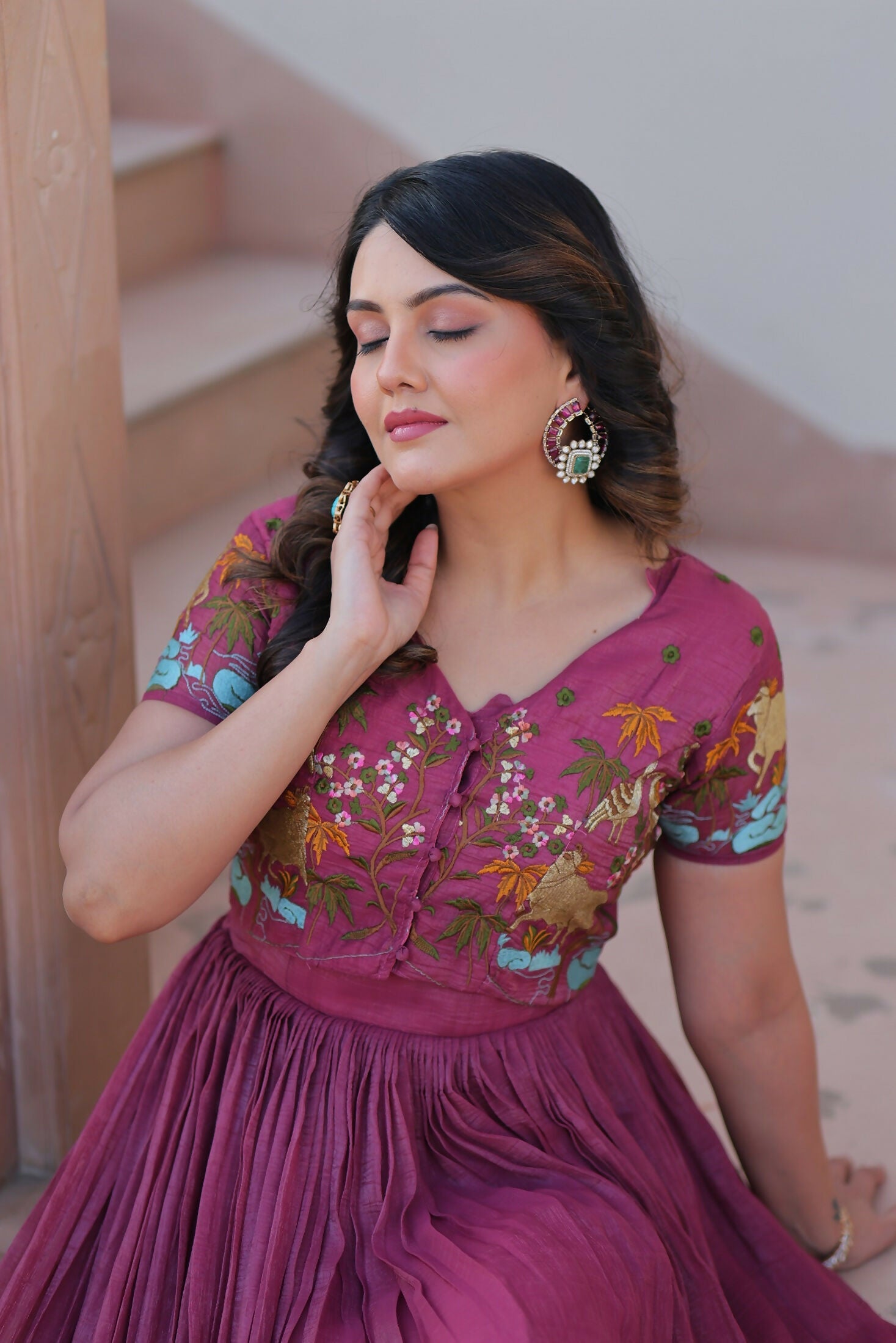 Joban Fashion Pink Crunchy Fabric Sequence Embroidery Work Kurta Set