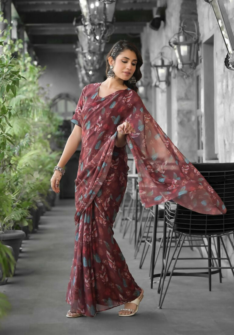 stylish Casual Brown Imported georgette Ready to Wear Fancy Saree - Ashwini