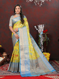 Lorenvalley Fashion Yellow Cotton Woven Design Zari Meenakari Weaving Saree