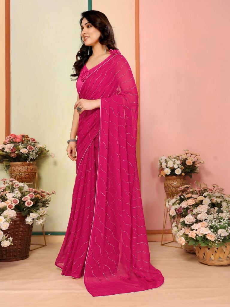 Aafreen Partywear Designer Dark pink Georgette Fancy Saree
