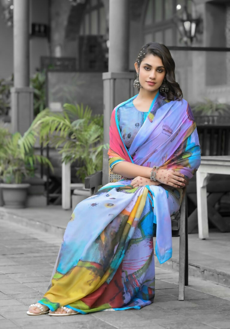 stylish Casual Multi Imported georgette Ready to Wear Fancy Saree - Ashwini