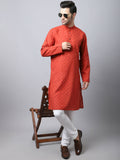 Even Apparels Red Pure Cotton Men's Kurta With Band Collar (CHK1167)
