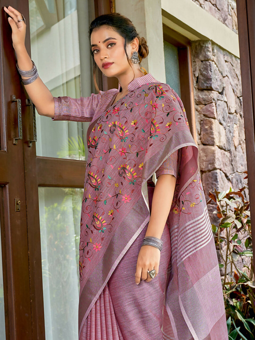 Shree Shyam Fashion Linen Purple Saree