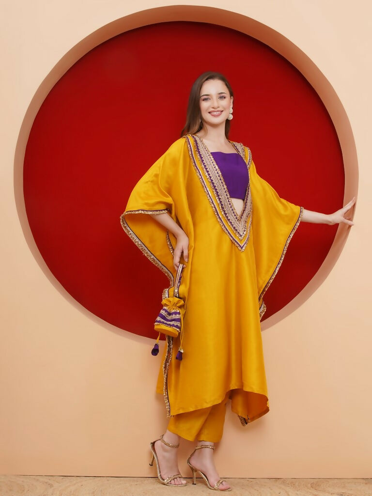 Joban Fashion Yelow Kaftaan Set with ineer and Potli