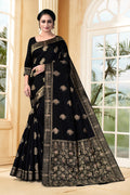 Vedant Vastram Litchi Silk Designer Banarasi Saree - Black