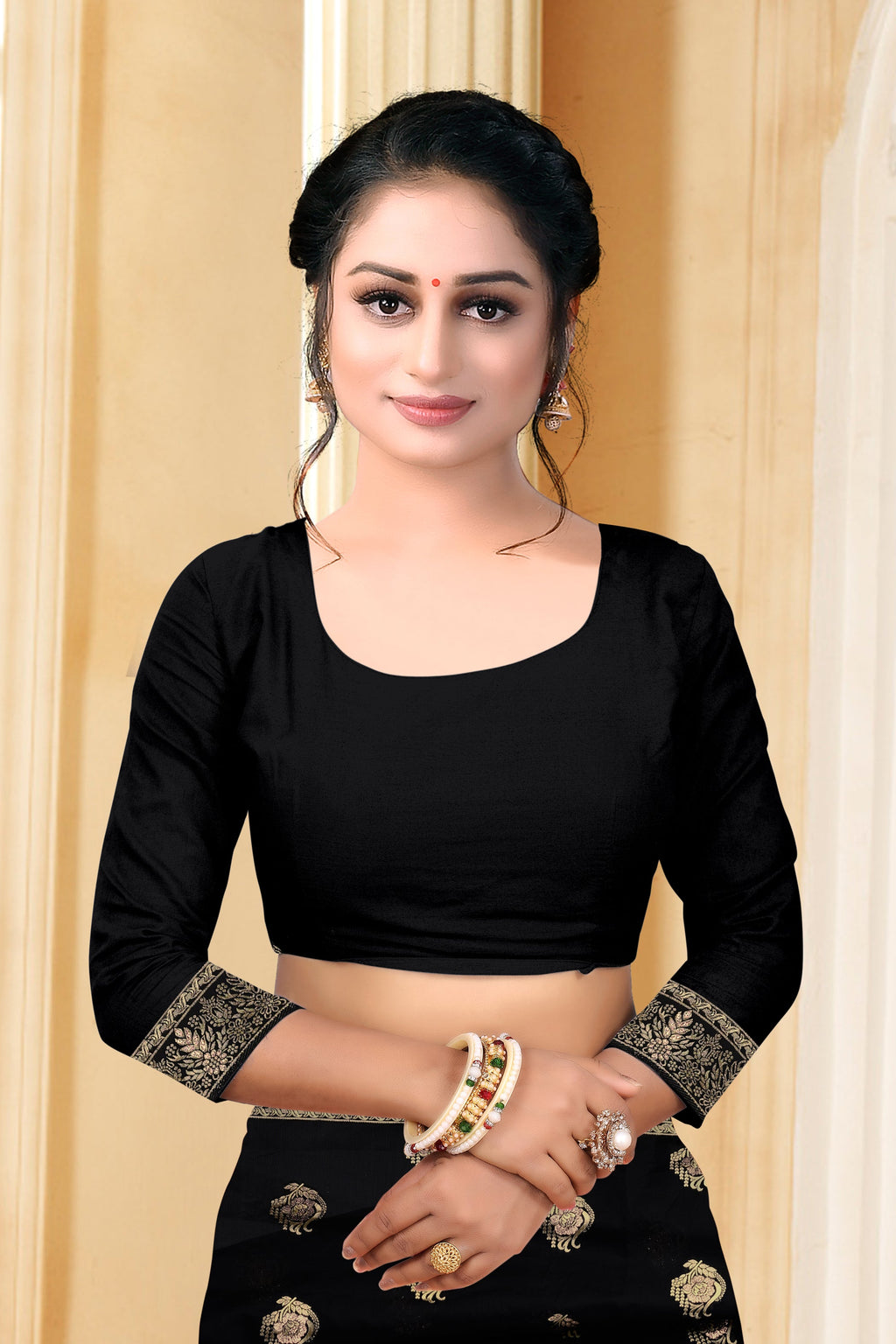 Vedant Vastram Litchi Silk Designer Banarasi Saree - Black