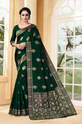 Vedant Vastram Litchi Silk Designer Banarasi Saree - Bottle Green