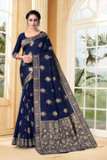 Vedant Vastram Litchi Silk Designer Banarasi Saree - Navy Blue