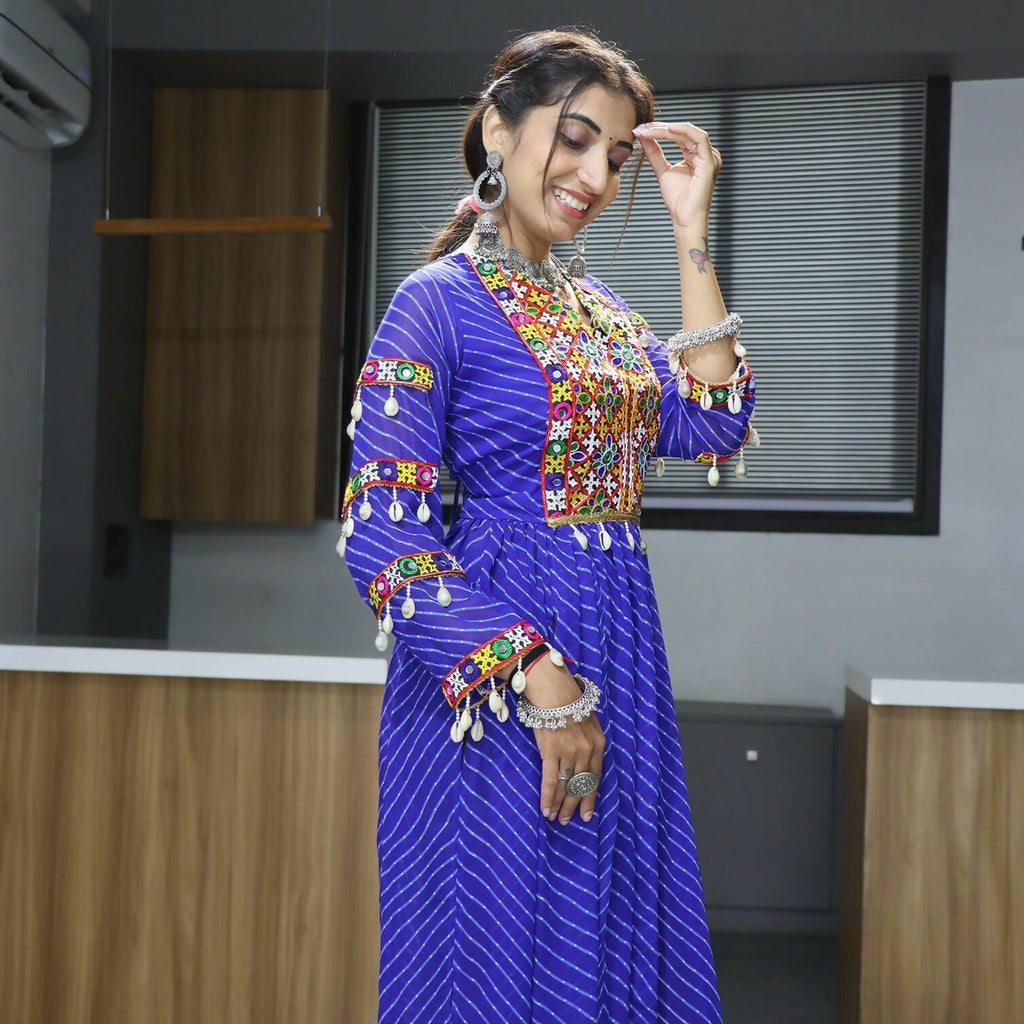 Vastranavya Blue Navratri Special Kutchi Work with Gota Patti & Mirror Work Kurti
