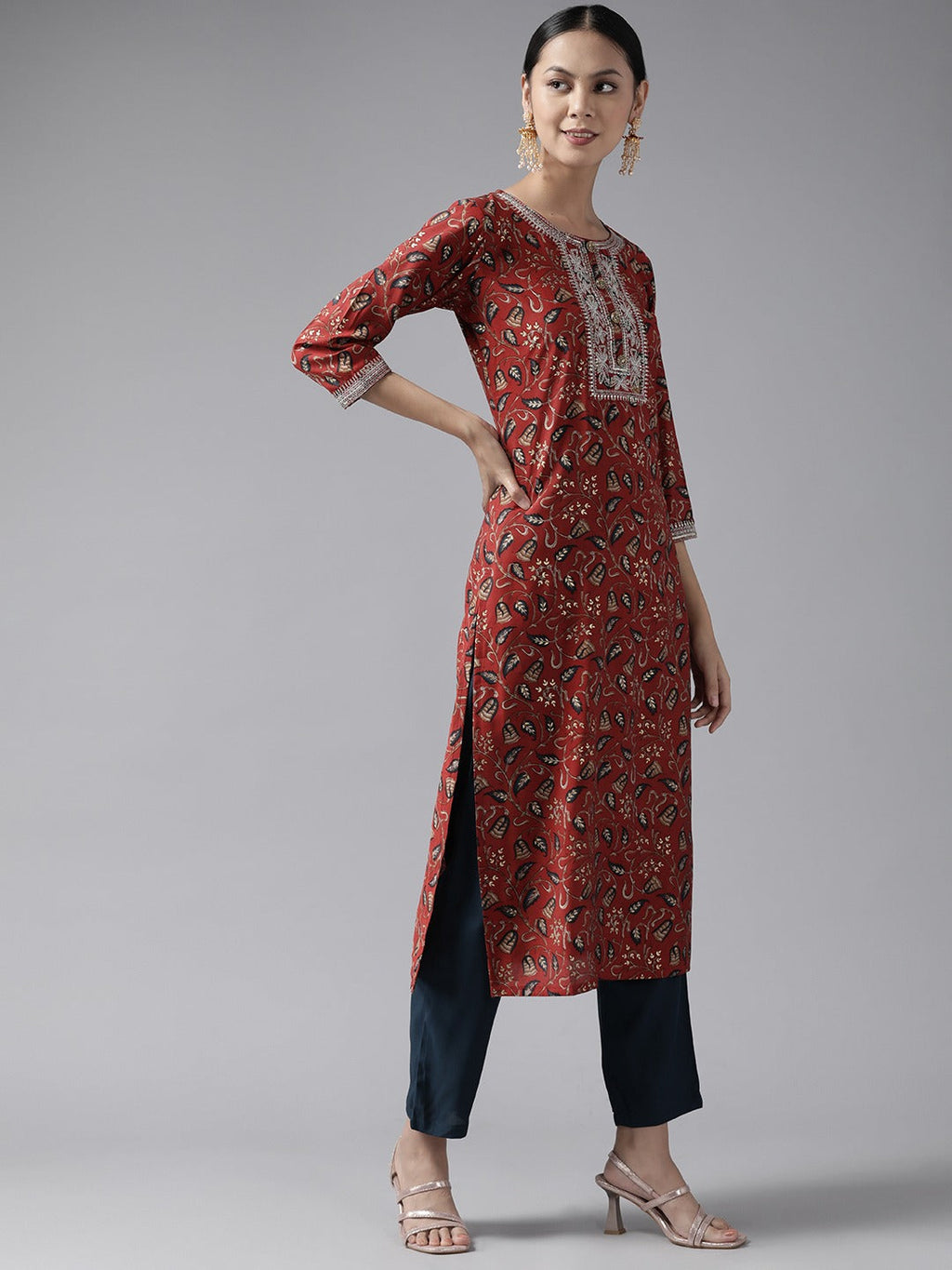 Yufta Rust Thread Work Dupatta Set
