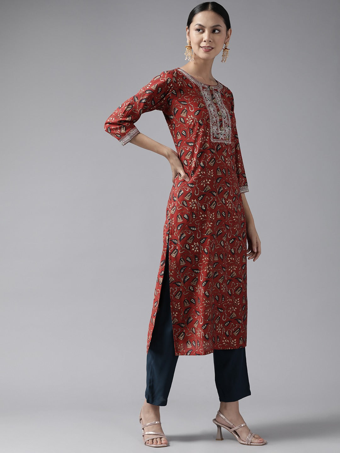 Yufta Rust Thread Work Dupatta Set