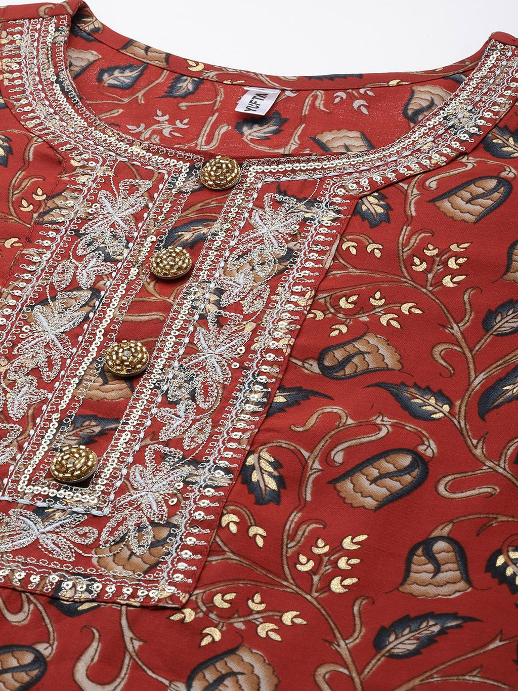 Yufta Rust Thread Work Dupatta Set