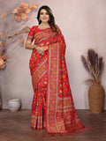 Joban Fashion Red Meena Weaves Pashmina Sarees