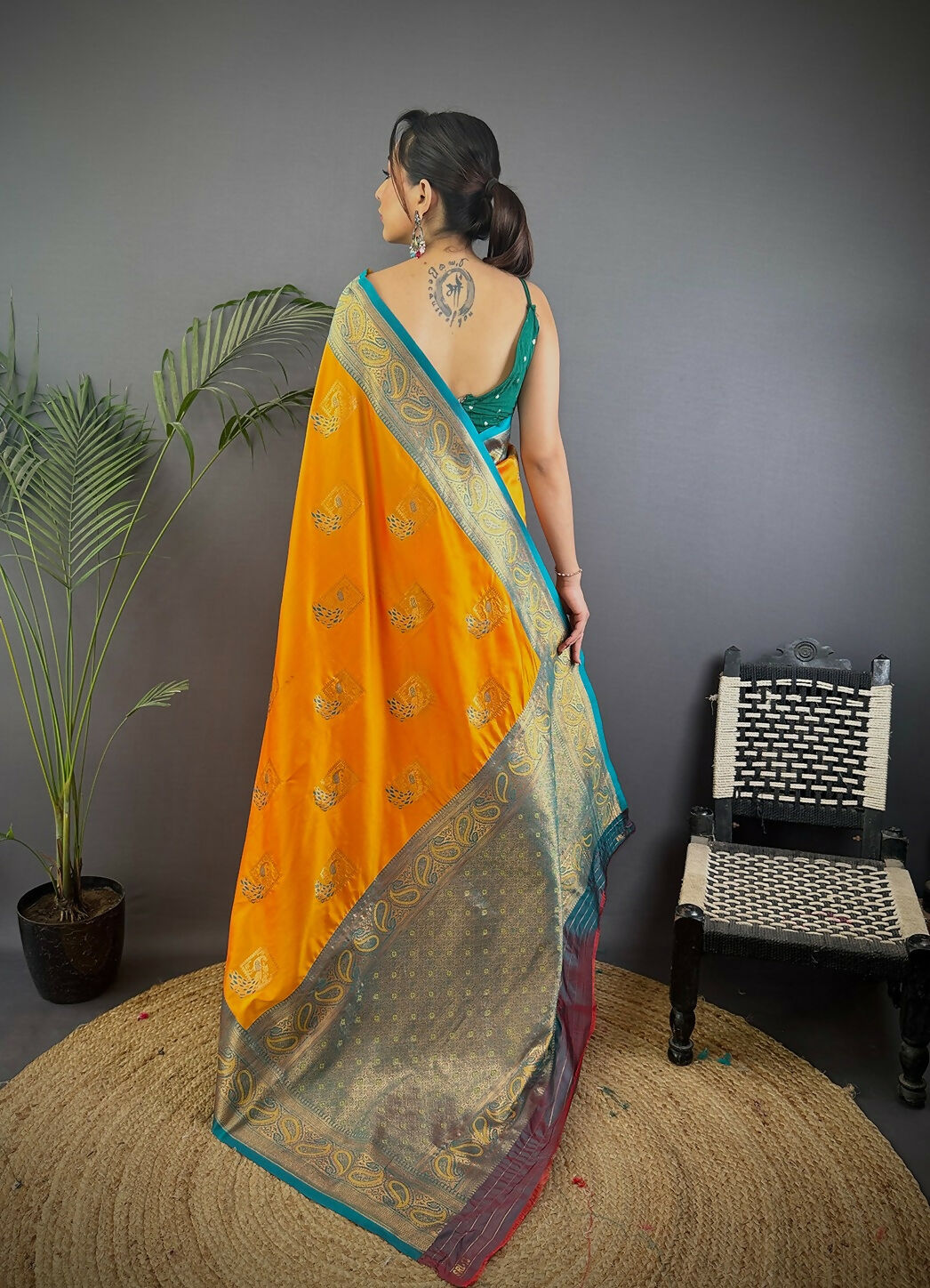 Joban Fashion Grey Peacock Banarasi Silk Sarees