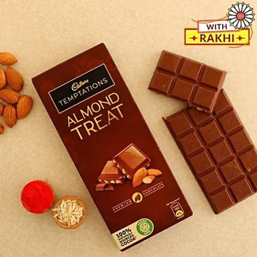 Premium Beads Flower Rakhi & Almond Treat Chocolate