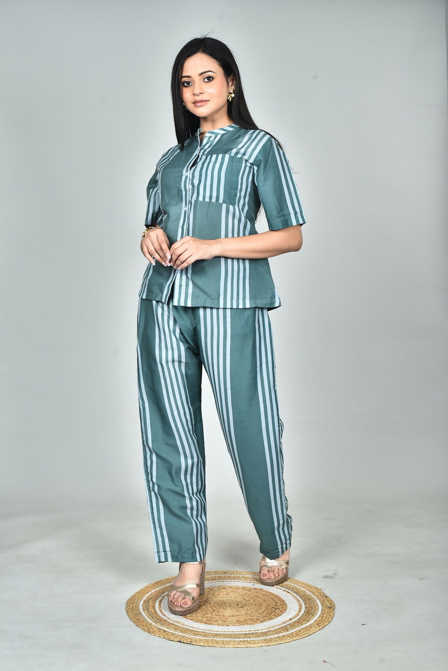 Morchari Digital Print Semi Muslin Co-Ord Set Top & Trouser-Multicolor