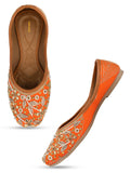Desi Colour Women Indian Ethnic Footwear-Orange Dabka