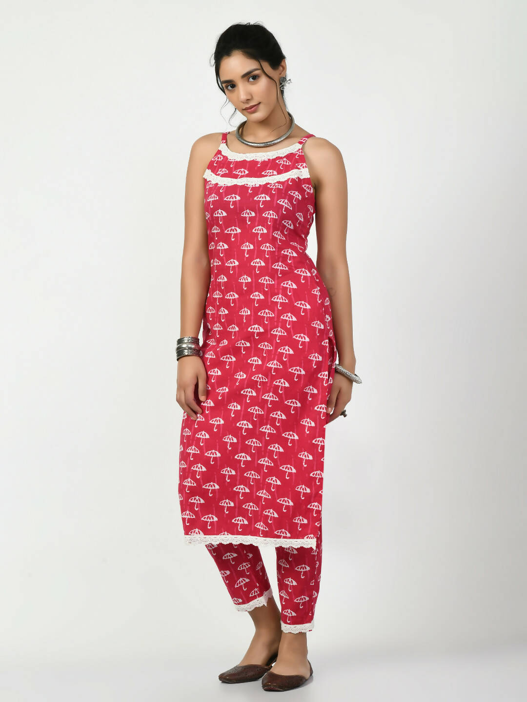 Myshka Women's Pink Printed Kurta With Trouser