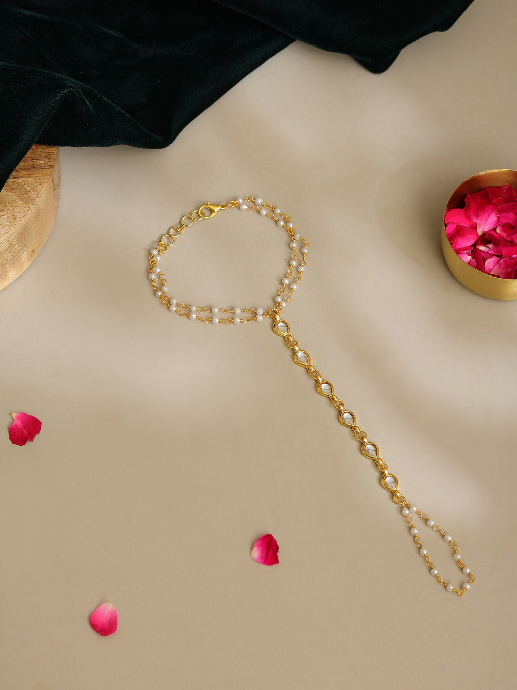 Ruby Raang Gold Kundan Haath Phool