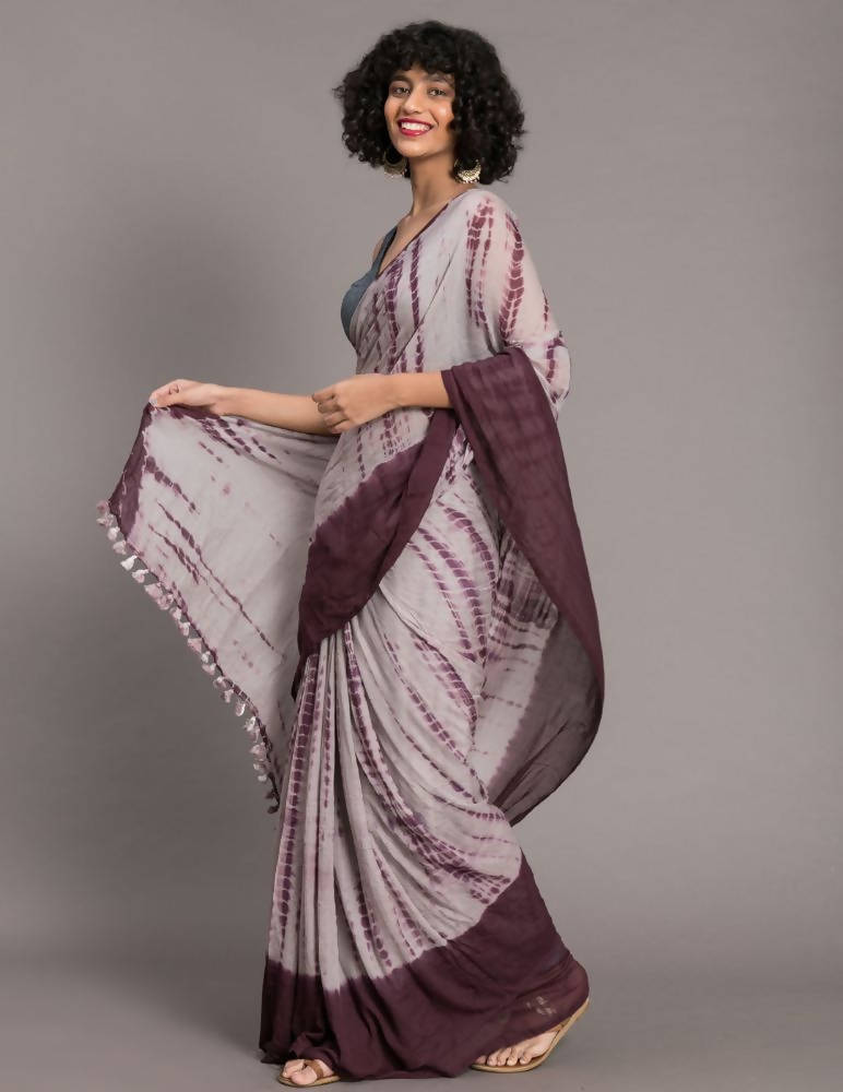 Suta Mauve Burgundy Tie and Dye Saree