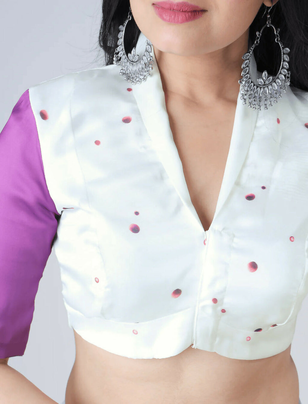 Vastranavya Purple & White Ready to Wear Floral Print Free Hand Saree