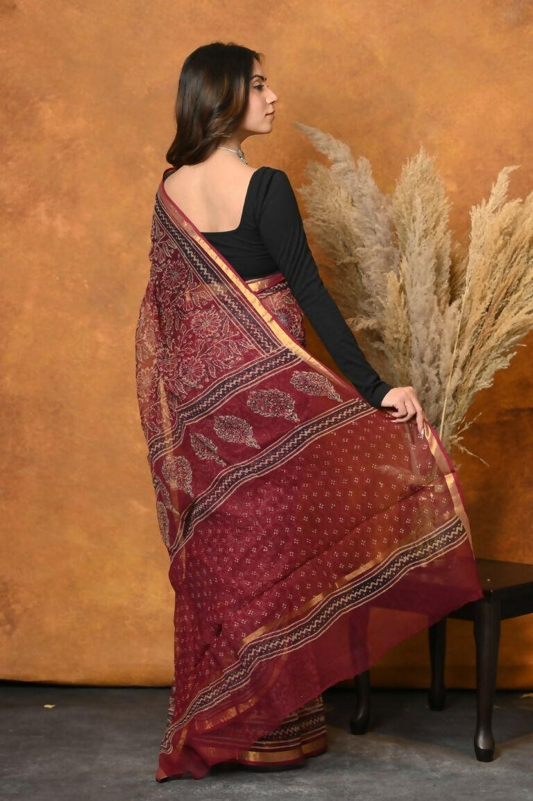 Very Much Indian Pure Kota Cotton Handblock Printed Saree - Red
