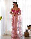 Teeya Creation Pink Color Butterfly Net Heavy Work Saree