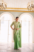 Teeya Creation Green Color Chinnon Silk Embroidery Work Ready To Wear Saree With Stitched blouse