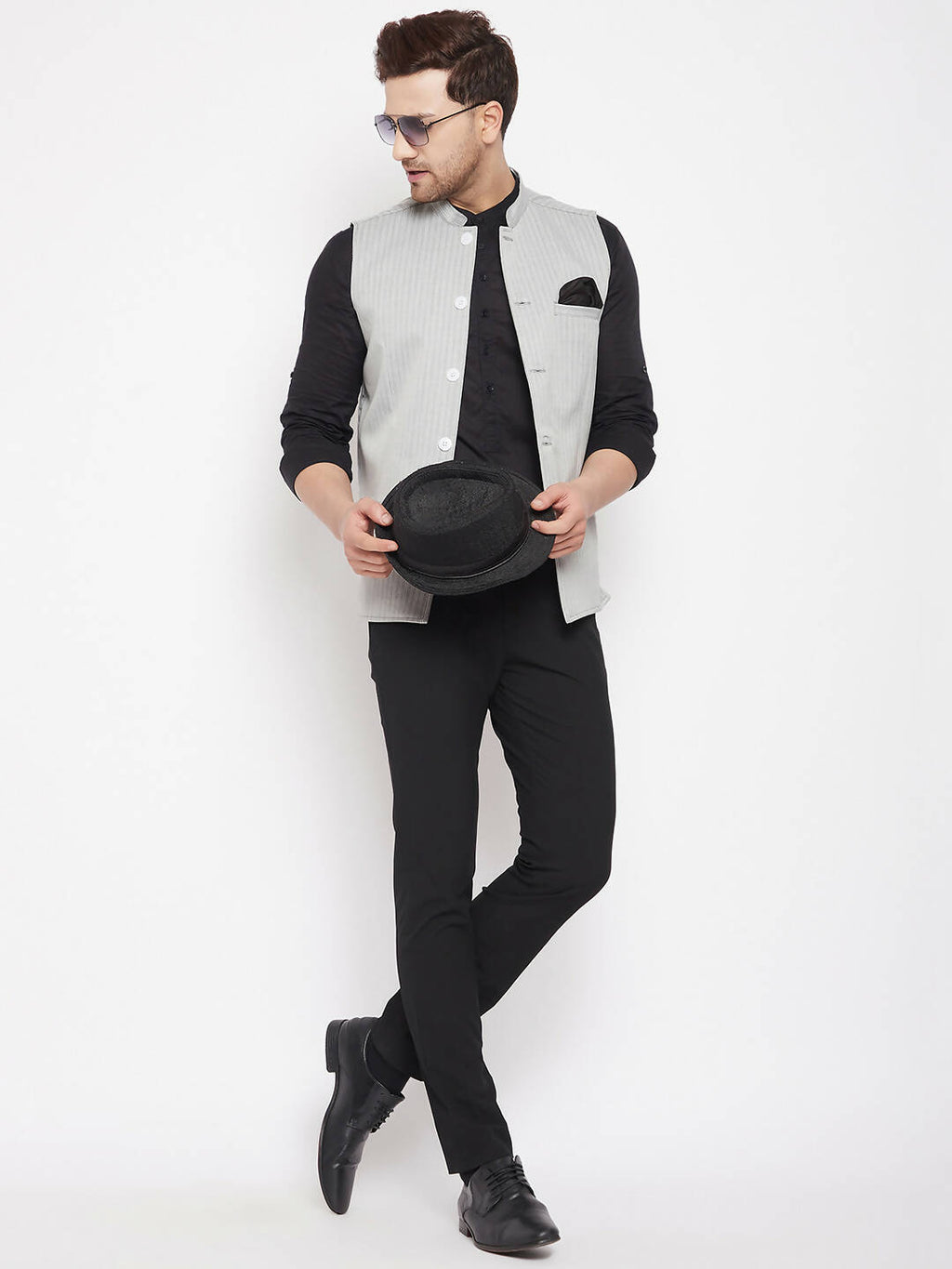 Even Apparels Grey Merino Men Woven Nehru Jacket BF681