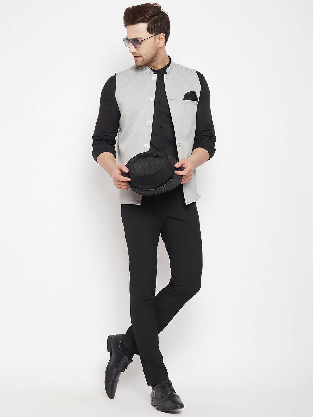 Even Apparels Grey Merino Men Woven Nehru Jacket BF681