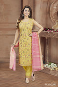 Joban Fashion Women Soft Silk Yellow Round Neck Emroidery Kurta Set