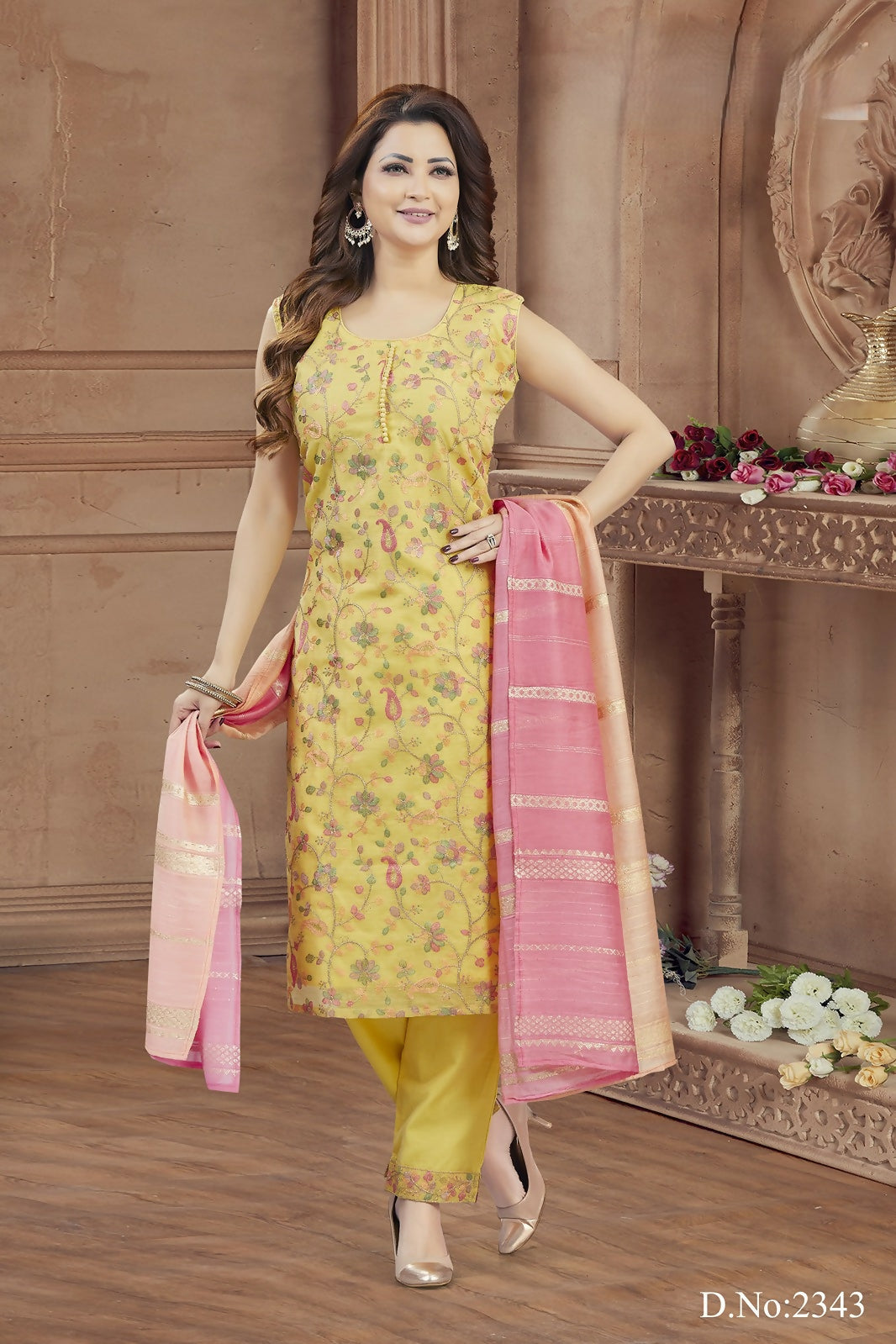 Joban Fashion Women Soft Silk Yellow Round Neck Emroidery Kurta Set