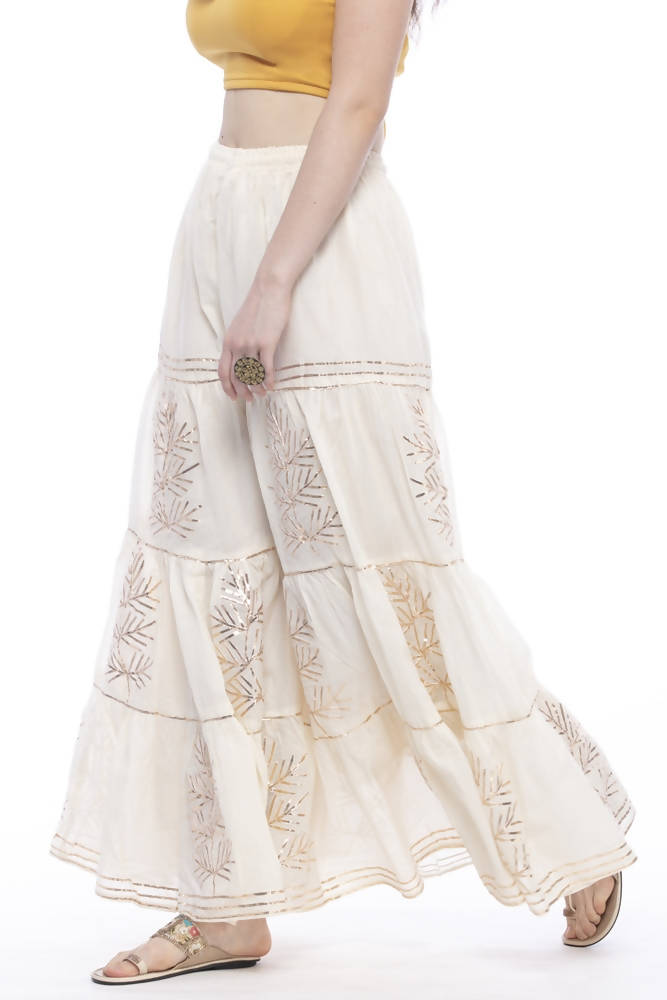 Mominos Fashion Cotton Off White Gotta Work Sharara For Girls