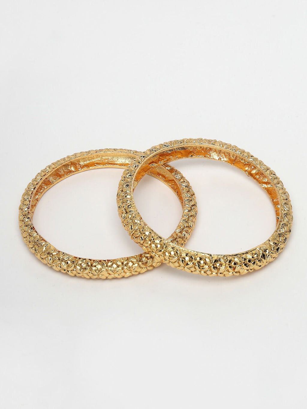NVR Women's Set of 2 Gold-Polished Handcrafted Traditional Bangles