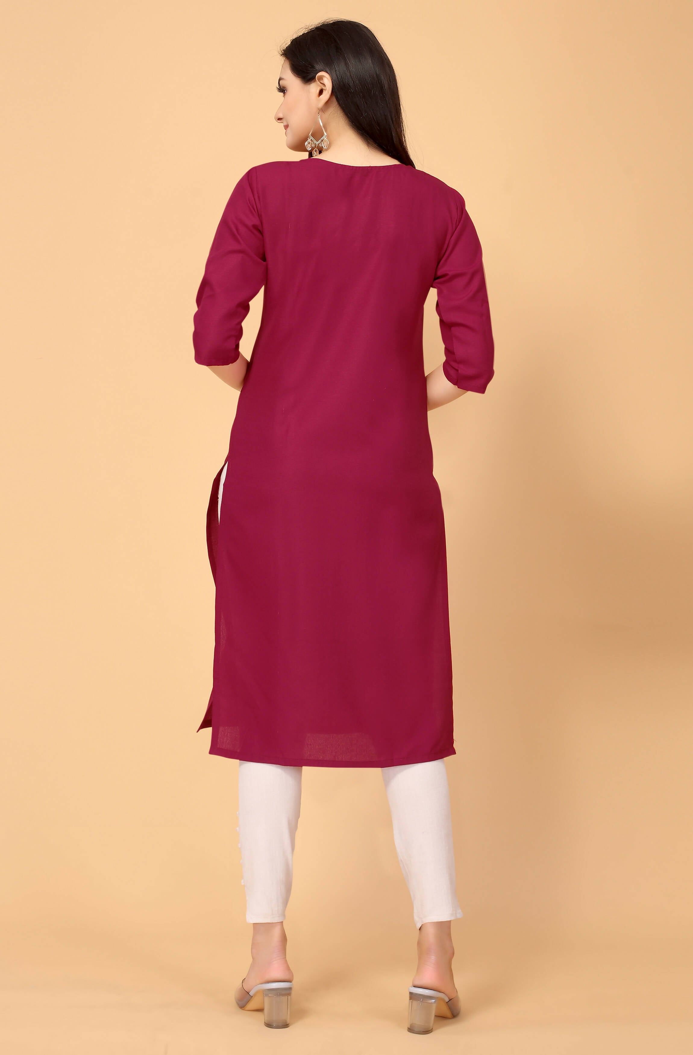 Maroon Cottan Slub Embroidery Kurti - Umi