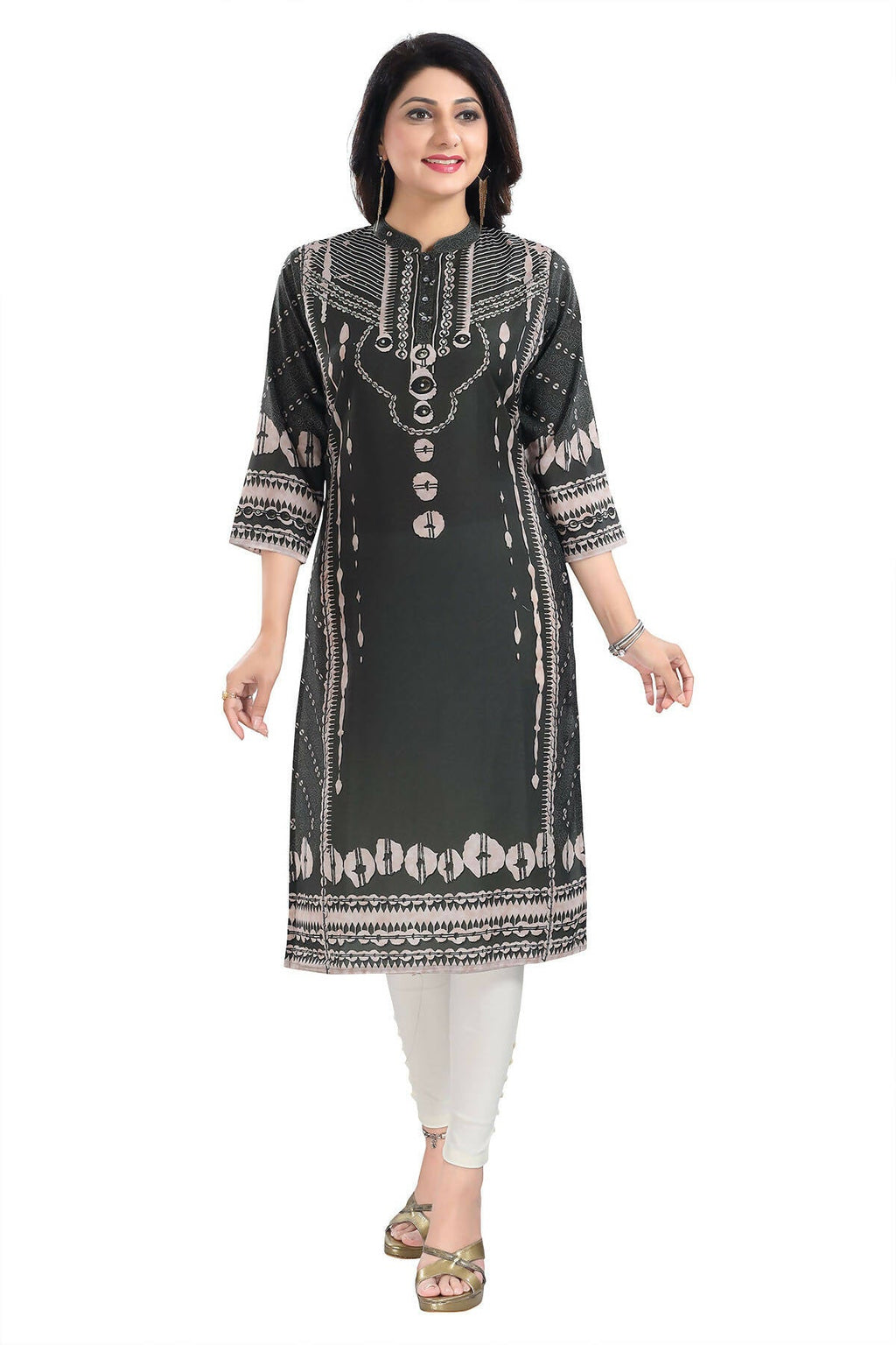 Snehal Creations Opulent Olive Digital Print Masleen Long Kurti Tunic